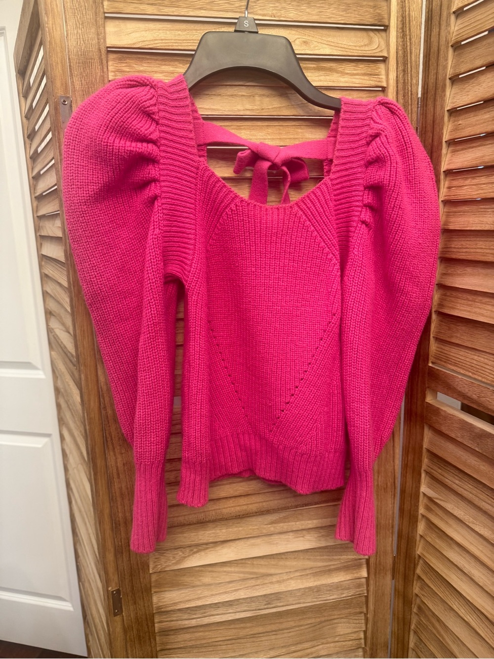 GB girls Hot Pink Puff-Sleeve Off-the-Shoulder Sweater with Back Tie